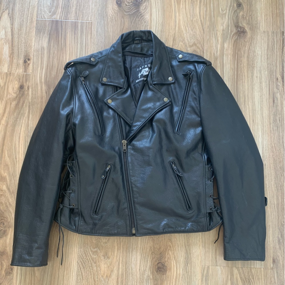 JAFRUM MOTORCYCLE GEAR Leather Jacket Men's Size L Removable Liner Excellent